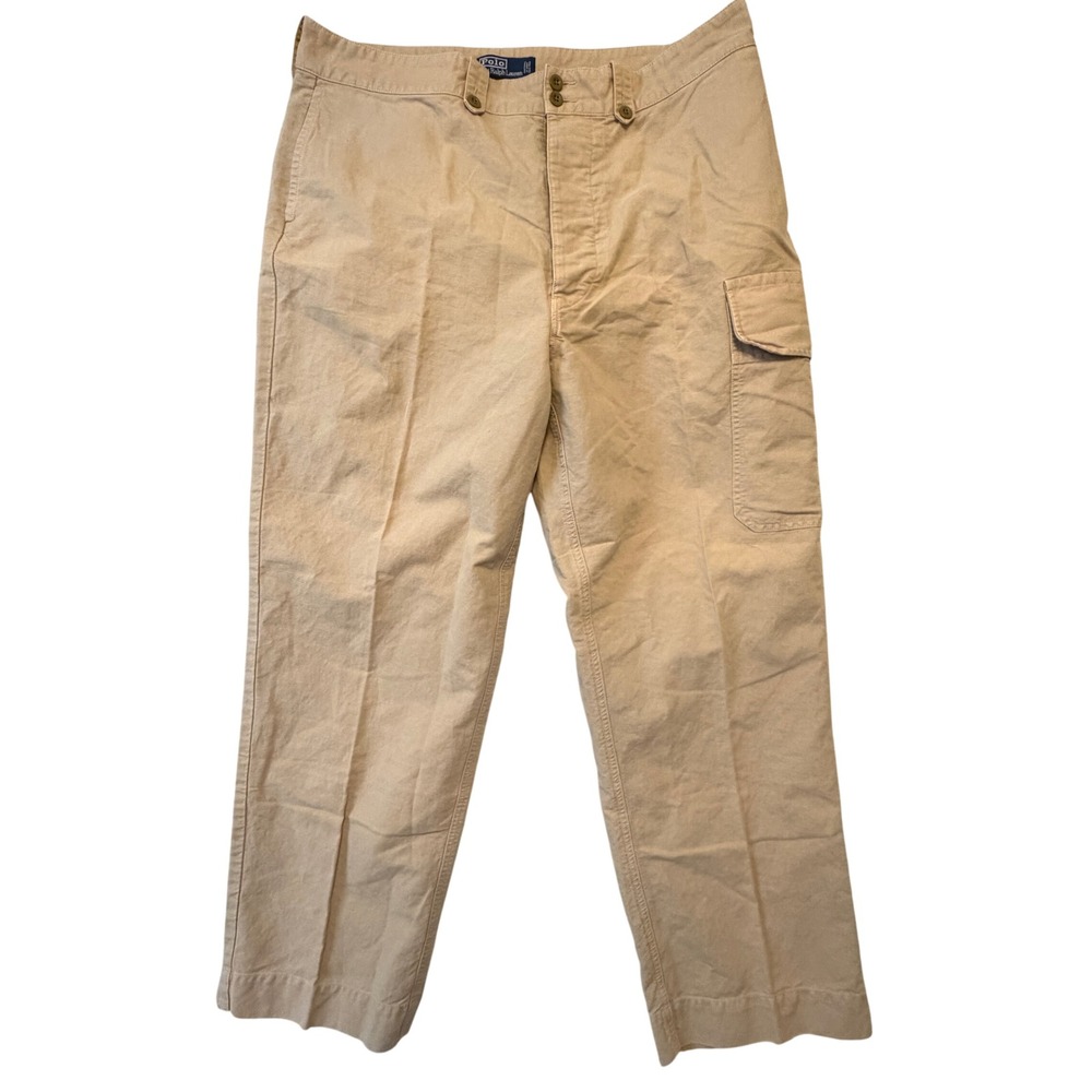 POLO RALPH LAUREN Khaki Linen Cotton Button Fly Cargo Pants 40/32